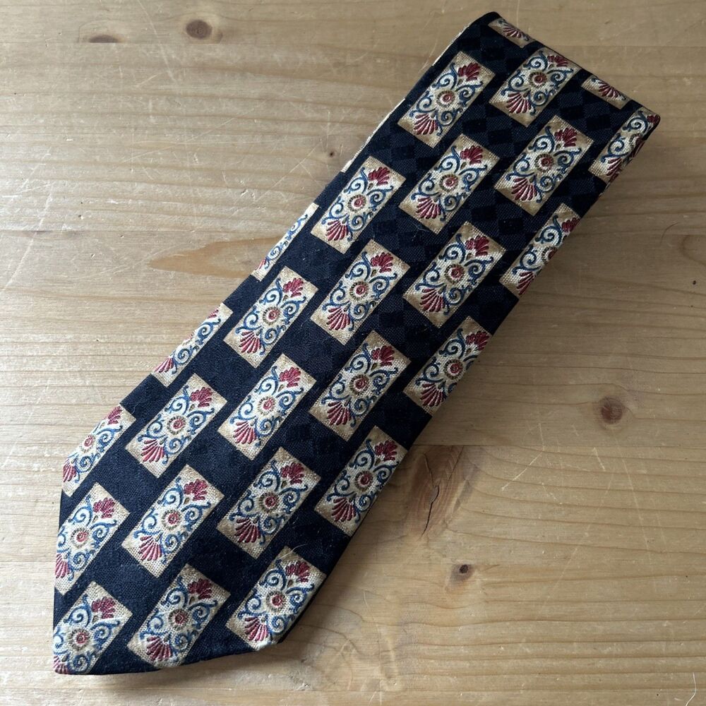 Countess Mara Tie Black/Beige Checkerboard  Silk Necktie Made in USA 60" x 4"